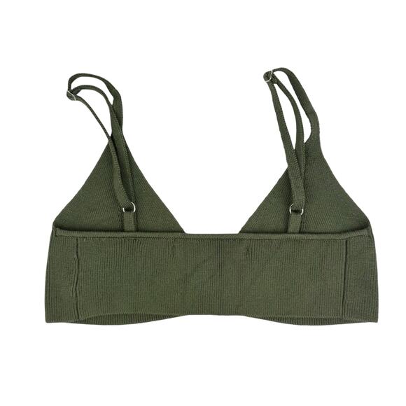 One Grey Day Olive Green Ribbed Adjustable Spaghetti Straps Pullover Bralette - Picture 2 of 7